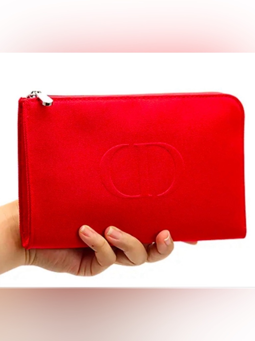 Dior Red Embossed CD Canvas Zip Pouch - Picture 2 of 9